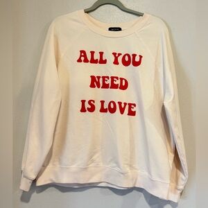 Valentines Wildfox Sommers All You Need Is Love Raglan Sweatshirt Cream Graphic